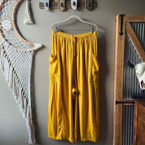 Free People Quinn Linen Blend Pants Mango Juice Nwt - Picture 2 of 6